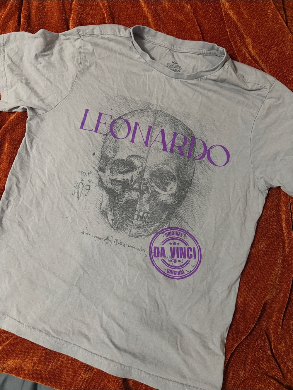 Leonardo Da Vinci | Graphic T-Shirt - Light Gray with Purple Print | M